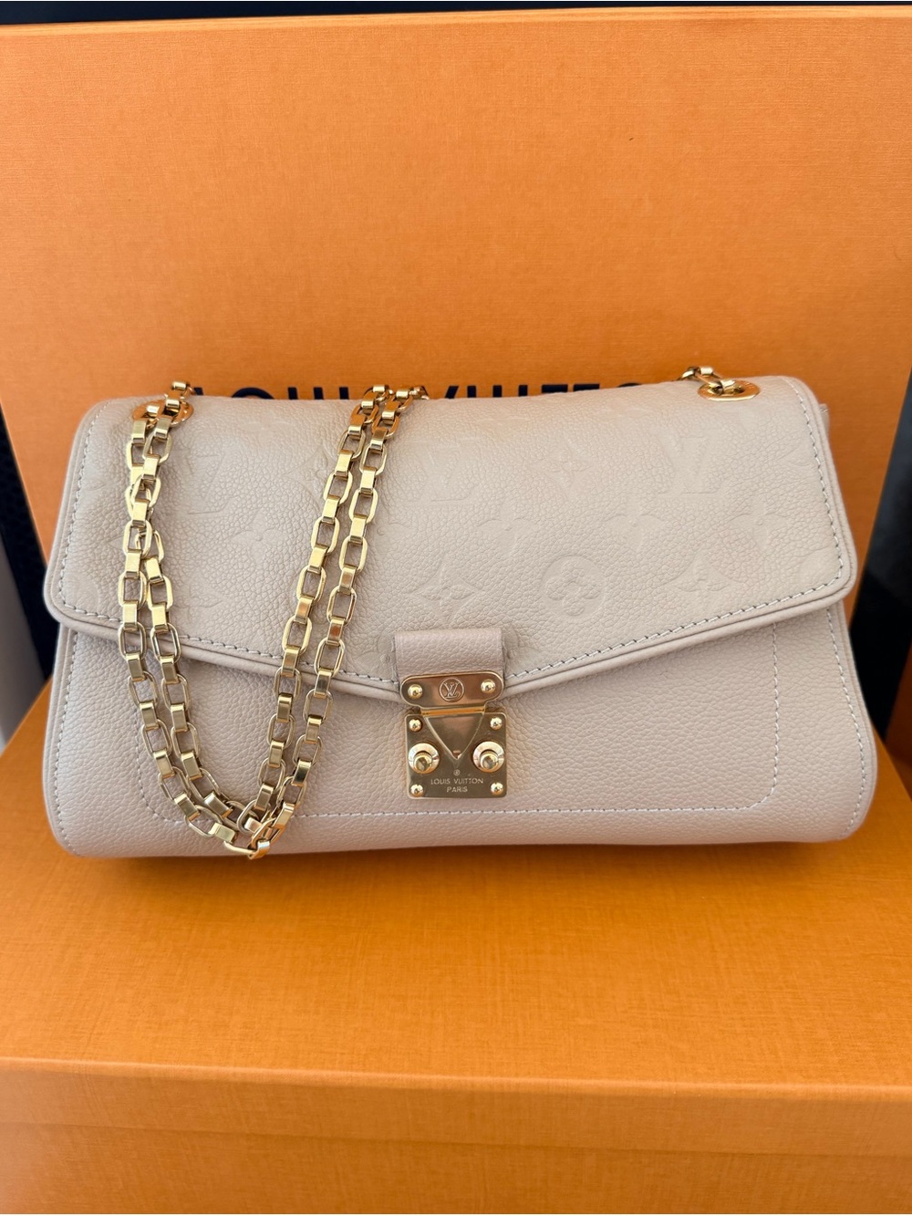 Louis Vuitton Taupe Monogram Empreinte Leather Shoulder Bag with Gold Hardware